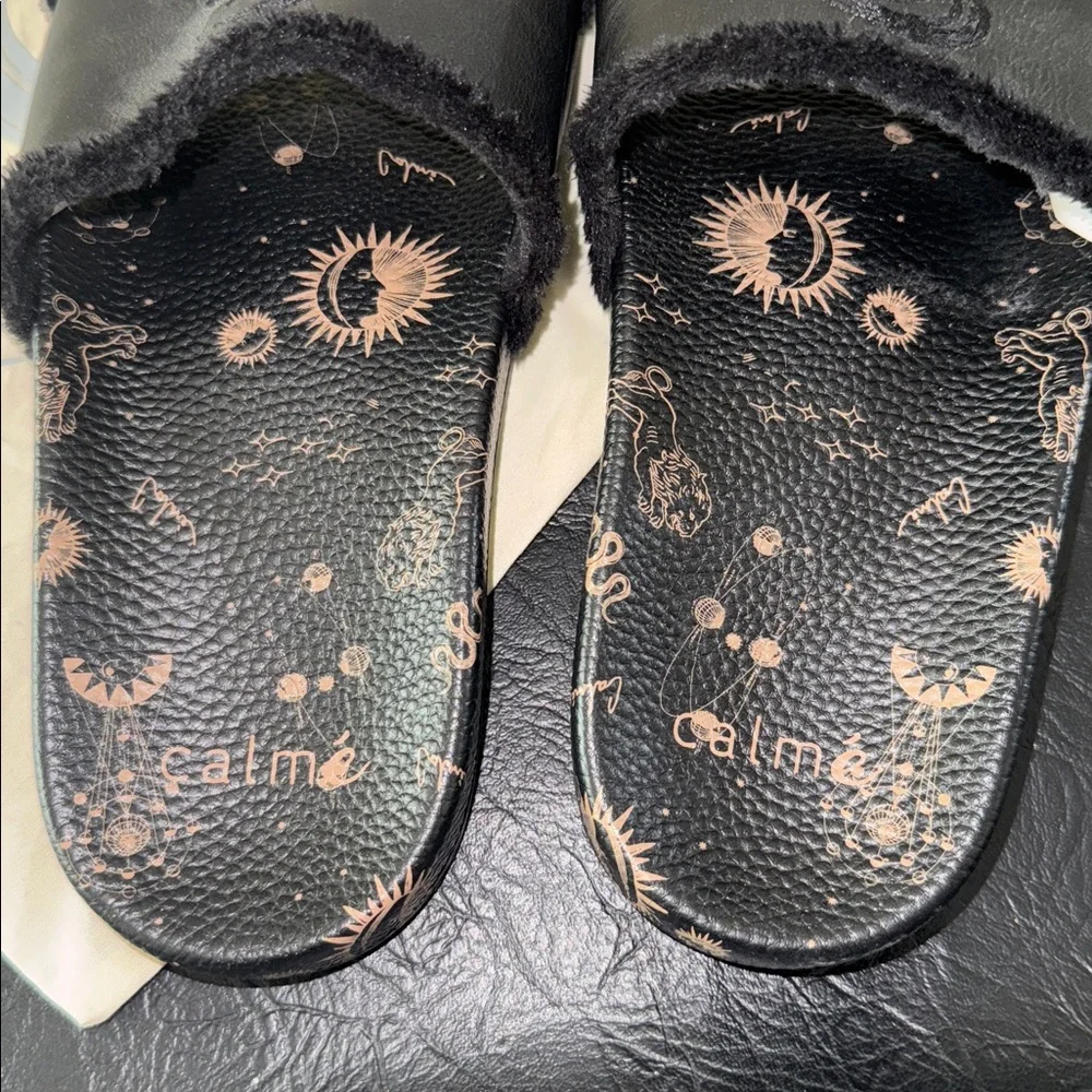 Johnny Was Black and Brown Slides, Like New, Size 7